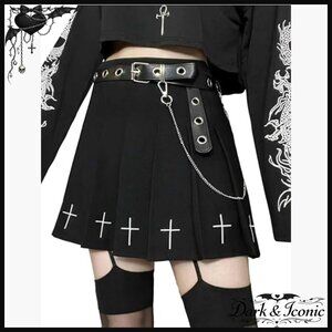 High Waist Pleated Mini Skirt with Belt, A-Line Skater Style, Polyester Blend